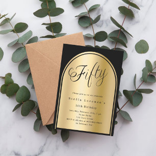 50th birthday black gold arch script elegant invitation