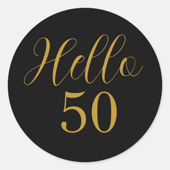 50th Birthday Black Gold Birthday Classic Round Sticker (Front)