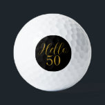 50th Birthday Black Gold Birthday Golf Balls<br><div class="desc">Elegant black and gold 50th birthday sticker design. This modern typography design is in chic black and gold. It has the text "Hello 50" in trending typography. This stylish design is perfect for an unforgettable 50th birthday party celebration, and is ideal as party favours or as a gift for a...</div>