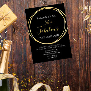 50th Birthday Black Gold Birthday Invitation