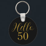 50th Birthday Black Gold Birthday Key Ring<br><div class="desc">Elegant black and gold 50th birthday sticker design. This modern typography design is in chic black and gold. It has the text "Hello 50" in trending typography. This stylish design is perfect for an unforgettable 50th birthday party celebration, and is ideal as party favours or as a gift for a...</div>