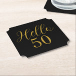 50th Birthday Black Gold Birthday Paper Coaster<br><div class="desc">Elegant black and gold 50th birthday sticker design. This modern typography design is in chic black and gold. It has the text "Hello 50" in trending typography. This stylish design is perfect for an unforgettable 50th birthday party celebration. Contact the designer via zazzle chat for help with matching products, personalisation...</div>