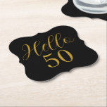 50th Birthday Black Gold Birthday Paper Coaster<br><div class="desc">Elegant black and gold 50th birthday sticker design. This modern typography design is in chic black and gold. It has the text "Hello 50" in trending typography. This stylish design is perfect for an unforgettable 50th birthday party celebration. Contact the designer via zazzle chat for help with matching products, personalisation...</div>