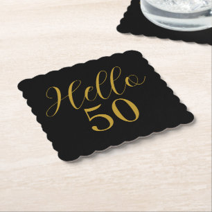 50th Birthday Black Gold Birthday Paper Coaster