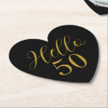 50th Birthday Black Gold Birthday Paper Coaster<br><div class="desc">Elegant black and gold 50th birthday sticker design. This modern typography design is in chic black and gold. It has the text "Hello 50" in trending typography. This stylish design is perfect for an unforgettable 50th birthday party celebration. Contact the designer via zazzle chat for help with matching products, personalization...</div>