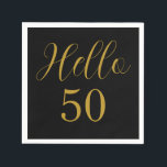 50th Birthday Black Gold Birthday Party Napkin<br><div class="desc">Elegant black and gold 50th birthday party design. This modern typography design is in classic black and gold. It has the text "Hello 50" in trending typography. This stylish design is perfect for a chic and unforgettable 50th birthday party celebration. If you need help with personalisation, or for a custom...</div>