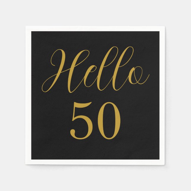 50th Birthday Black Gold Birthday Party Napkin (Front)