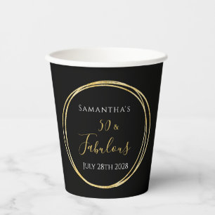 50th Birthday Black Gold Birthday Party Paper Cups