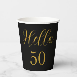 50th Birthday Black Gold Birthday Party Paper Cups