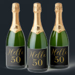 50th Birthday Black Gold Birthday Party Sparkling Wine Label<br><div class="desc">Elegant 50th birthday design in black and gold. This modern and stylish design has the text "Hello 50" in trending typography script, perfect for a 50th birthday party celebration, and ideal as party favors, party accessory, keepsake or birthday gift. Contact the designer for help with matching products, personalization and customization....</div>