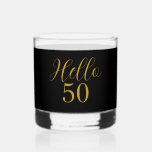 50th Birthday Black Gold Birthday Whiskey Glass<br><div class="desc">Elegant black and gold 50th birthday design. This modern typography design is in chic black and gold. It has the text "Hello 50" in trending typography. This stylish design is perfect for an unforgettable 50th birthday party gift or celebration. If you need help with personalisation, matching products, or for a...</div>