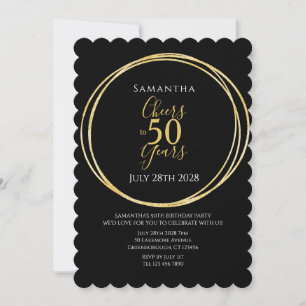 50th Birthday Black Gold Cheers to 50 Years Party Invitation