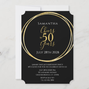 50th Birthday Black Gold Cheers to 50 Years Party Invitation