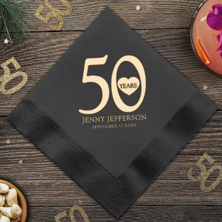 50th Birthday black gold custom milestone party Foil Napkins