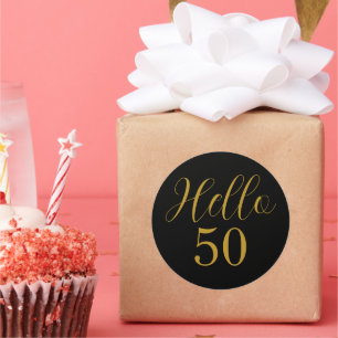 50th Birthday Black Gold Elegant Classic Round Sticker
