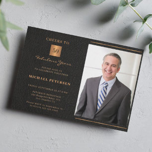 50th birthday black gold elegant custom photo invitation