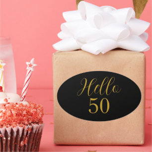 50th Birthday Black Gold Elegant Oval Sticker
