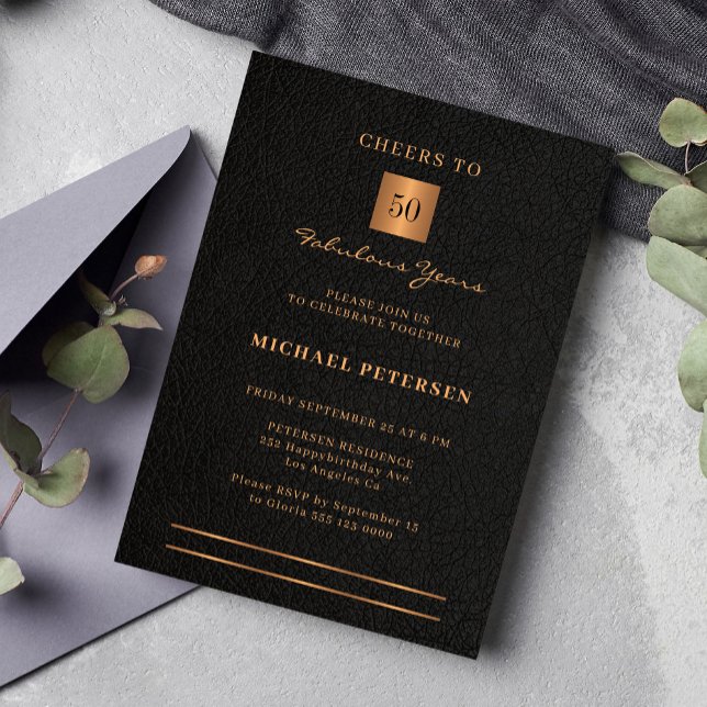 50th birthday black gold elegant party invitation (Creator Uploaded)