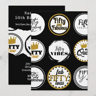 50th Birthday Black Gold Fifty Fabulous Party Invitation
