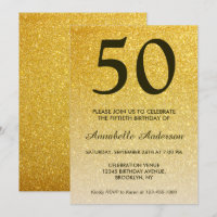 50th Birthday Black Gold Glitter Sparkle Ombre
