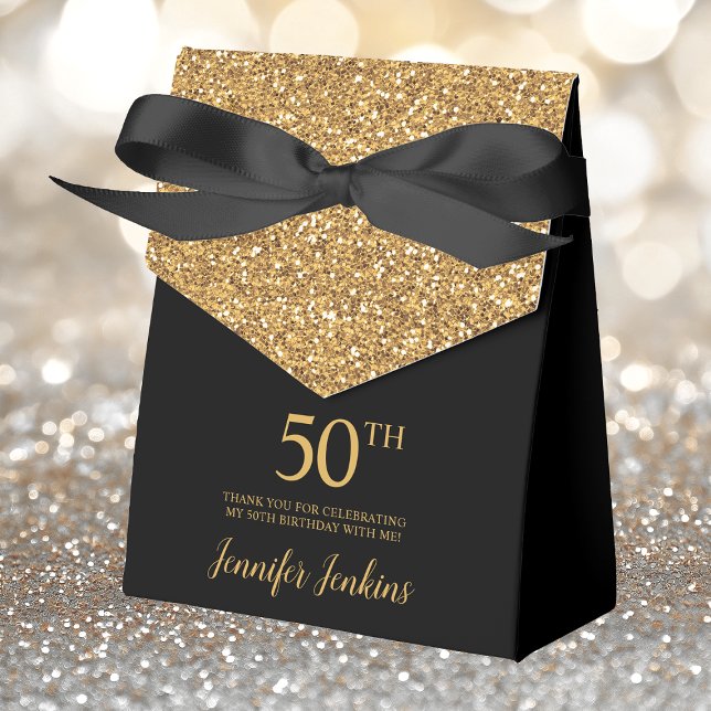 50th Birthday Black Gold Glitter Thank You Favour Box (Creator Uploaded)