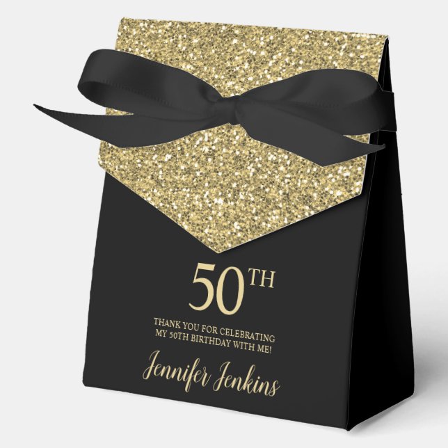 50th Birthday Black Gold Glitter Thank You Favour Box (Front)