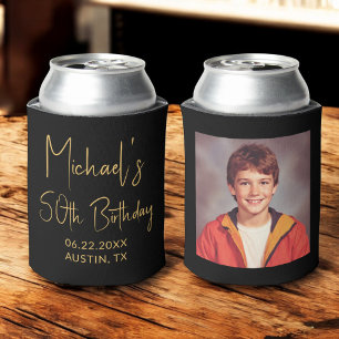 50th Birthday Black Gold Instagram Photo Can Cooler