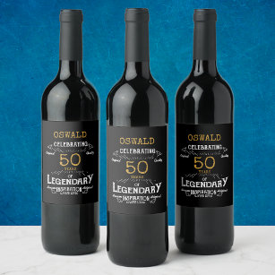 50th Birthday Black Gold  Legendary Funny Wine Label