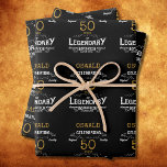 50th Birthday Black Gold  Legendary Retro Wrapping Paper Sheet<br><div class="desc">Vintage Black Gold Elegant wrapping paper - Personalised 50th Birthday Celebration wrapping. Celebrate your milestone 50th birthday with a touch of elegance, class, and sweetness! Our Vintage Black Gold wraps are the perfect way to make your mark with personalised birthday favours. Every sheet has a rich and luxurious black and...</div>