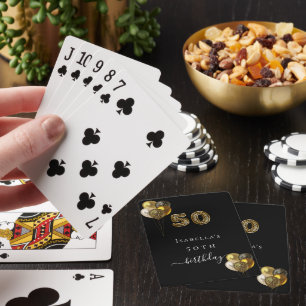 50th birthday black gold leopard animal playing cards