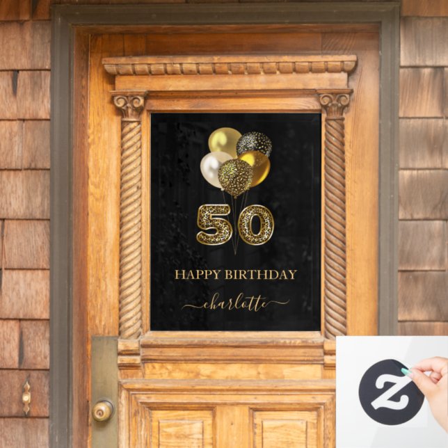 50th birthday black gold leopard name script (Home Door)