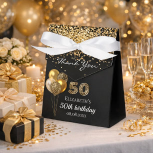 50th birthday black gold leopard thank you favour box