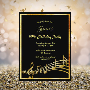50th birthday black gold music notes invitation postcard