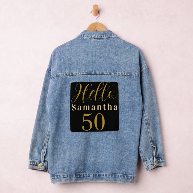 50th Birthday Black Gold Personalised Birthday Denim Jacket (Hangar)