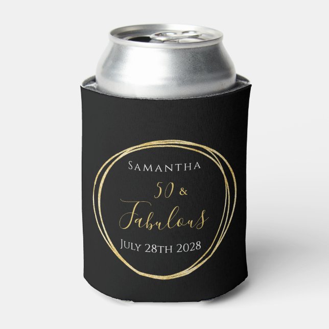 50th Birthday Black Gold Personalised Party Favour Can Cooler (Can Front)