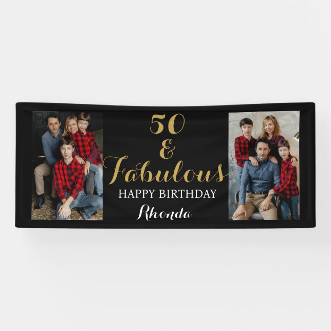 50th Birthday Black & Gold Photo Banner (Horizontal)