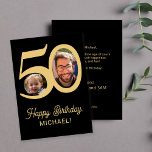 50th birthday black gold photo card<br><div class="desc">Trendy bold typography 50 years man birthday funny greeting card template with 2 photos and modern retro style script. Easy to personalise with your text and pictures on both sides. Digital download available.</div>