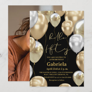 50th Birthday Black Gold Photo Invitation
