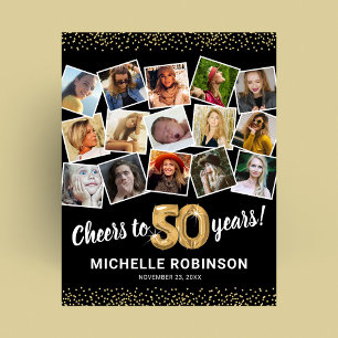 50th Birthday Black Gold Photo Party Poster