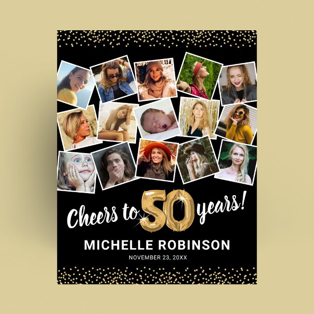 50th Birthday Black Gold Photo Party Poster (Creator Uploaded)