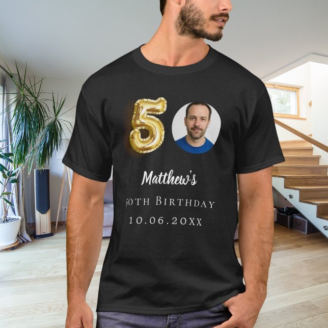 50th birthday black gold photo T-Shirt (Creator Uploaded)