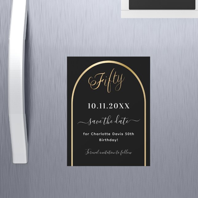 50th birthday black gold Save the Date magnet (Creator Uploaded)