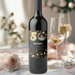 50th birthday black gold stars photo wine label<br><div class="desc">Black background,  decorated with golden stars. Personalise and add a photo,  name,  age,  date.</div>
