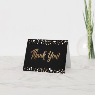 50th birthday black gold white confetti thank you card