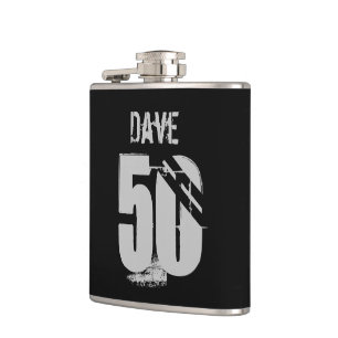 50th Birthday Black Name Bold Personalised Hip Flask