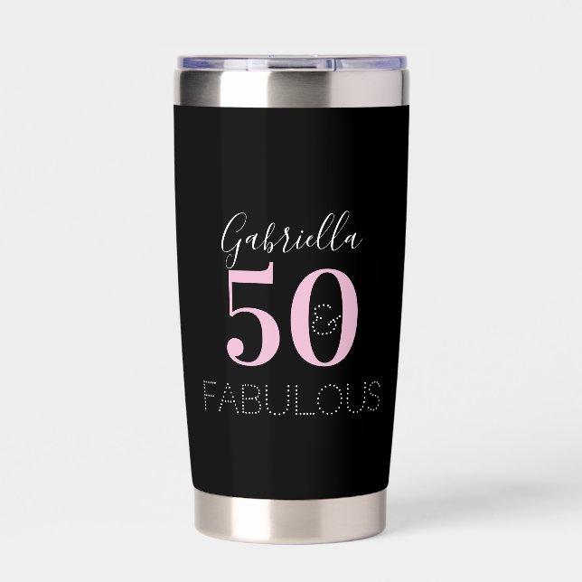 50th Birthday Black Pink Personalized Party Favor  Insulated Tumbler (Front)
