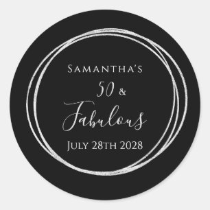 50th Birthday Black Silver 50 and Fabulous Party Classic Round Sticker