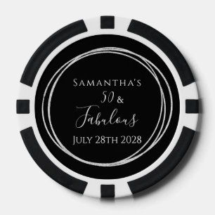 50th Birthday Black Silver 50 and Fabulous Party Poker Chips