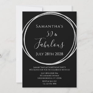 50th Birthday Black Silver Birthday Invitation