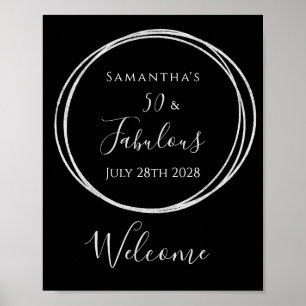 50th Birthday Black Silver Birthday Welcome sign